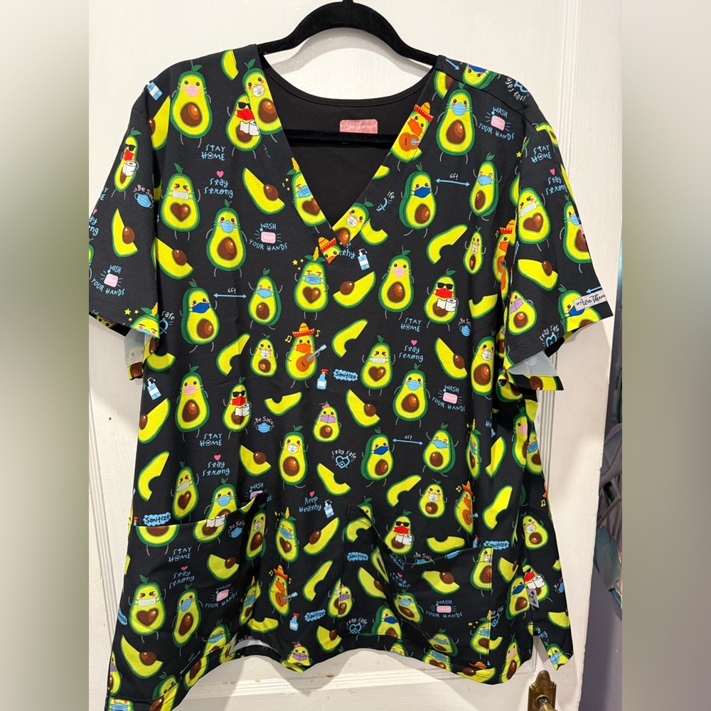 Colorful Avocado Print Scrub Top